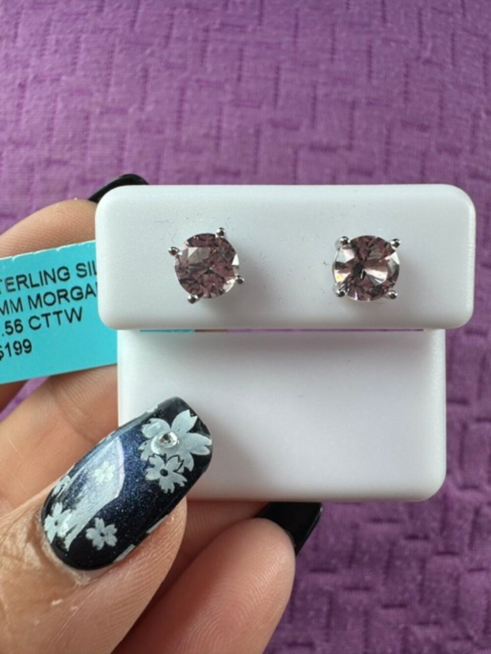 1.56 CTW Morganite Stud Earrings 925 Sterling Silver Round Brilliant 6mm- NWT